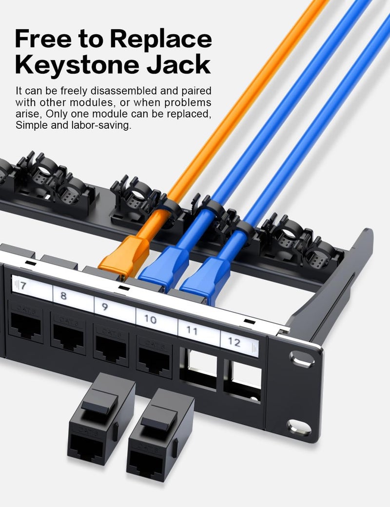 Enmane 1U 12 Port Patch Panel Cat6 Keystone Patch Panel (EC Listed) RJ45 UTP with Smart Cable Management for 10 Inch Rackmount - Image 4